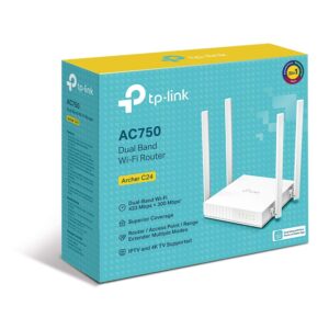 TP-Link Archer C24 AC750 Dual Band WiFi Wireless Router | Multi-Mode 3-in-1 | 4 Fixed Antennas | IPv6 Supported | Parental Controls | Guest Network | HD Streaming | White