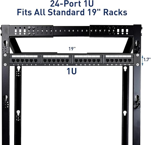 24 Port Keystone Jack Panel Blank Patch Panel 1U 19-Inch Rack Mount with Cable Management | Network RJ45 Ethernet Jack Panel for Cat6 Cat5e Structured Cabling System