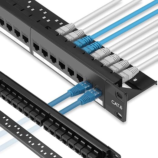 24 Port Keystone Jack Panel Blank Patch Panel 1U 19-Inch Rack Mount with Cable Management | Network RJ45 Ethernet Jack Panel for Cat6 Cat5e Structured Cabling System