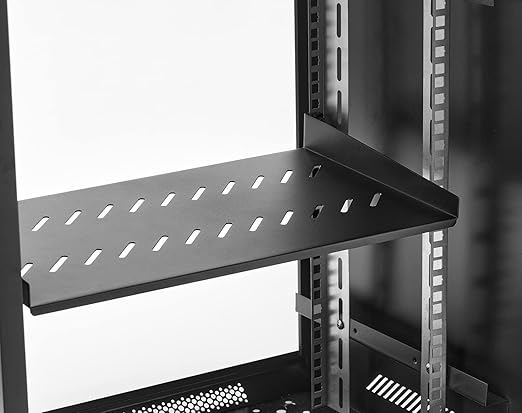 1U Server Rack Half Rack Mount Tray 19 Inch | Universal Vented Rackmount Shelf for Network Cabinet and Equipment | Black Steel Mounting Tray for Dell, Supermicro, Wall-Mounted Server Racks