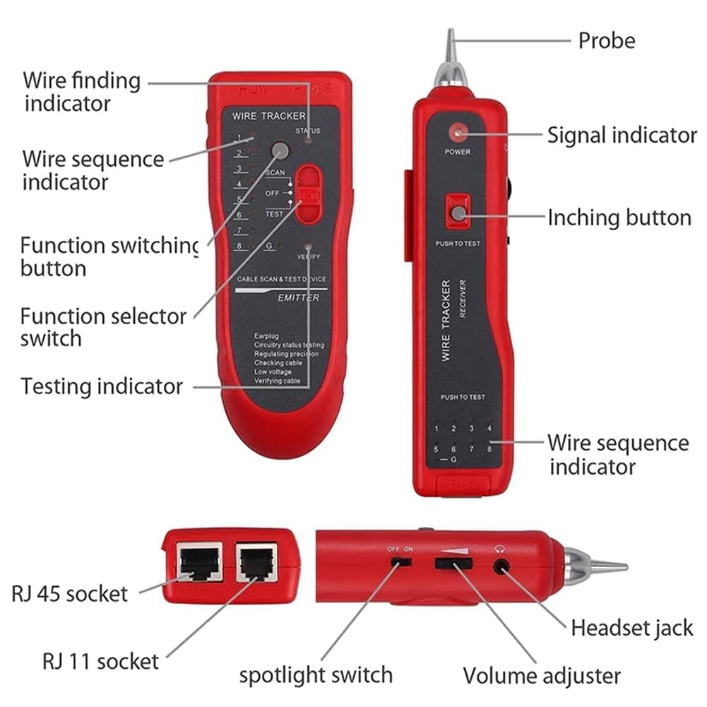 RJ45 Line Tester with Wire Tracker | Ethernet Meter for Network Cable Testing | LAN Cable Tester RJ11 RJ45 Cat5 Cat6 | Telephone Line Finder with Breakpoint Detection