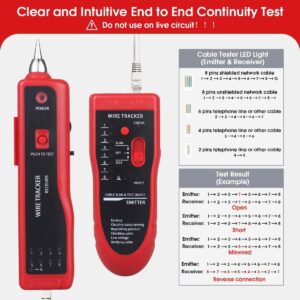 RJ45 Line Tester with Wire Tracker | Ethernet Meter for Network Cable Testing | LAN Cable Tester RJ11 RJ45 Cat5 Cat6 | Telephone Line Finder with Breakpoint Detection